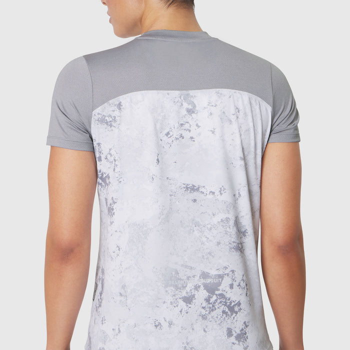 AEROSILVER® UPF50+ Run Tee in Sedona Snow Camo, back view on model