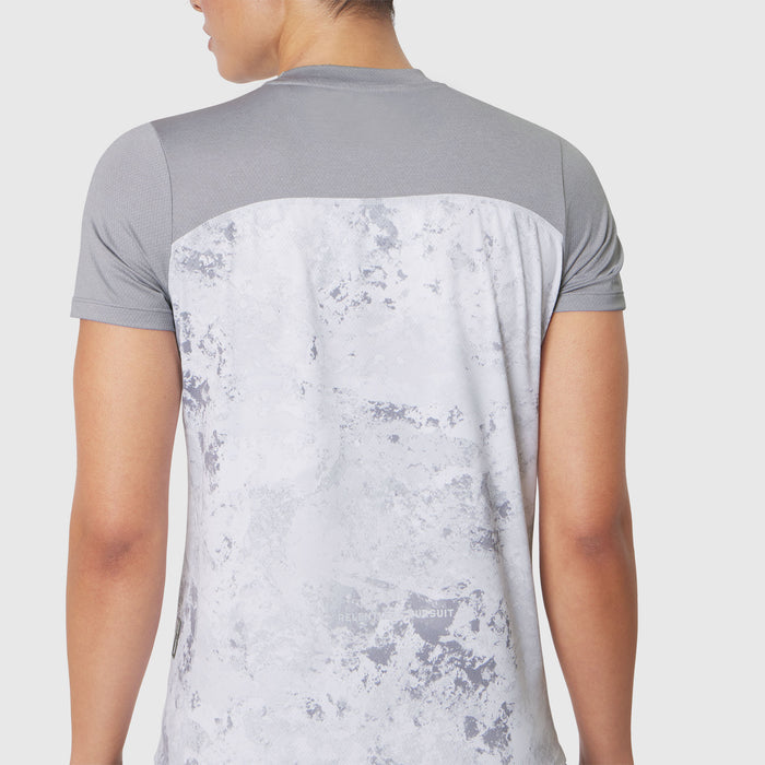 AEROSILVER® UPF50+ Run Tee in Sedona Snow Camo, back view on model