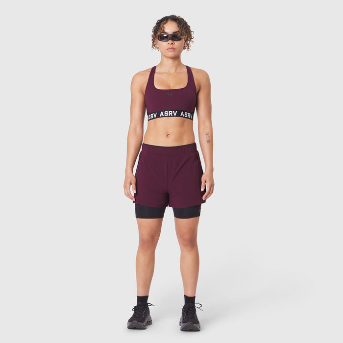 W087 Aerotex Side Split Liner Short in Merlot, front view on model