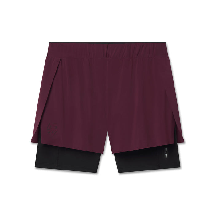 Flatlay W087 Aerotex Side Split Liner Short in Merlot and Black, front view