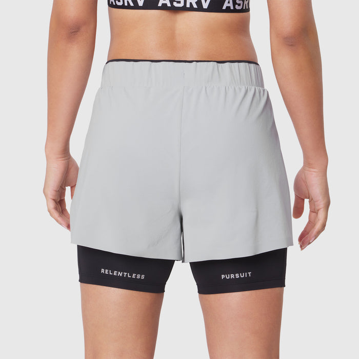 W087 Aerotex™ Side Split Liner Short in Slate Grey, back view on model