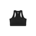 Flatlay W096 LYCRA® ADAPTIV Racerback Sports Bra in black, front view