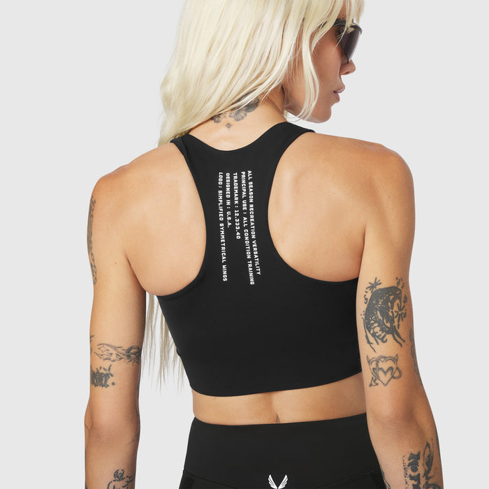 W097 LYCRA® ADAPTIV Seamless Zip Bra in black, back view on model