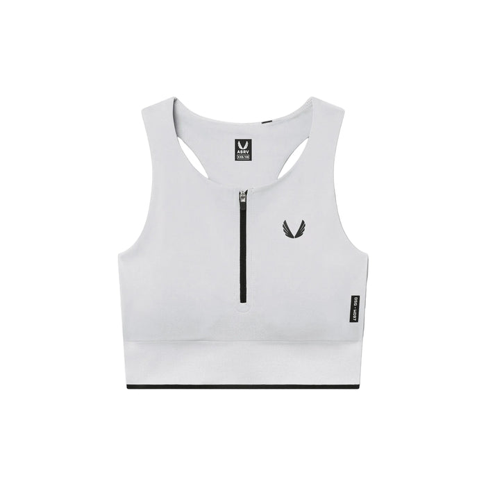 Flatlay W097 LYCRA® ADAPTIV Seamless Zip Bra in white, front view