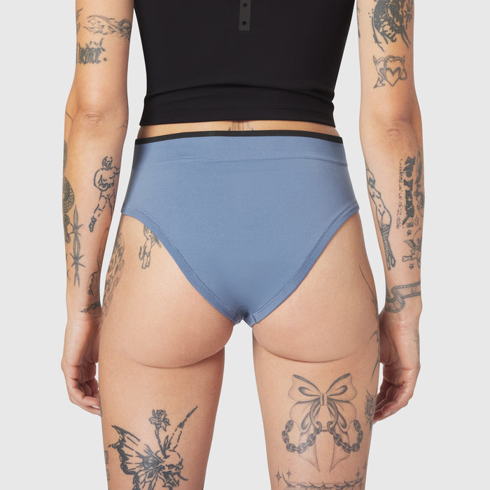 W098 LYCRA® ADAPTIV Seamless Underwear in Slate Blue, back view on model