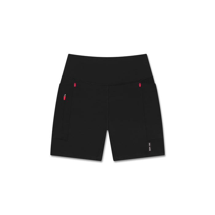 Flatlay W099 LYCRA® ADAPTIV Hybrid Bike Short in black, front view