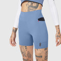 W099 LYCRA® ADAPTIV Hybrid Bike Short in Slate Blue, front view on model