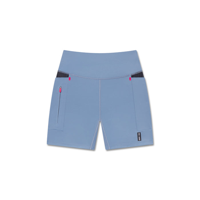 Flatlay LYCRA® ADAPTIV Hybrid Bike Short in Slate Blue, front view