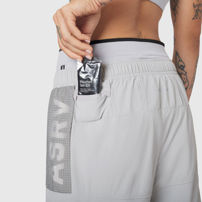 W100 2-in-1 Convertible Pant in Slate Grey, worn by model showing front pocket detail
