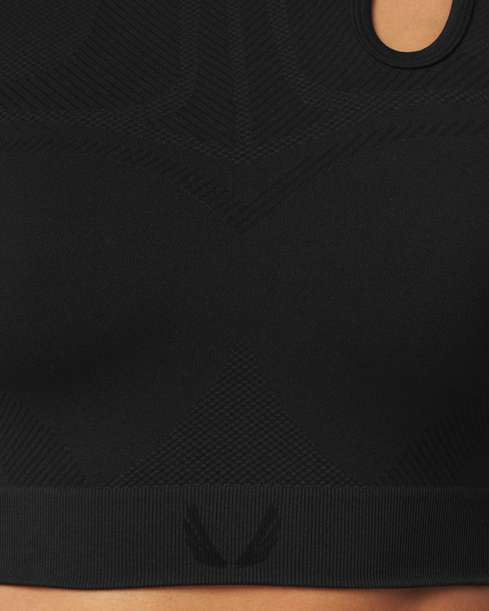 W110. Seamless Split-Strap Sports Bra - Black