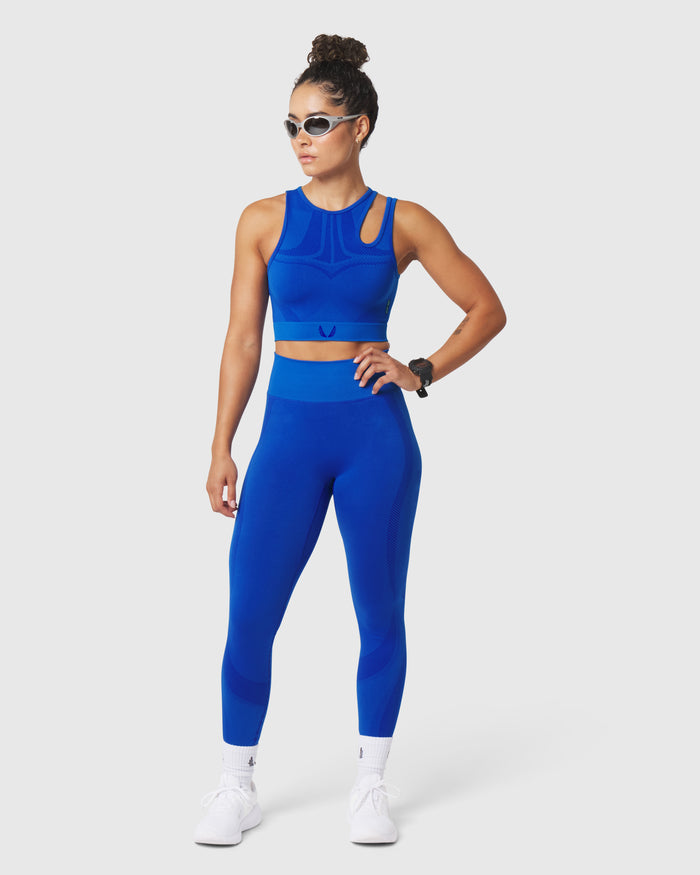 W110. Seamless Split-Strap Sports Bra - Electric Blue