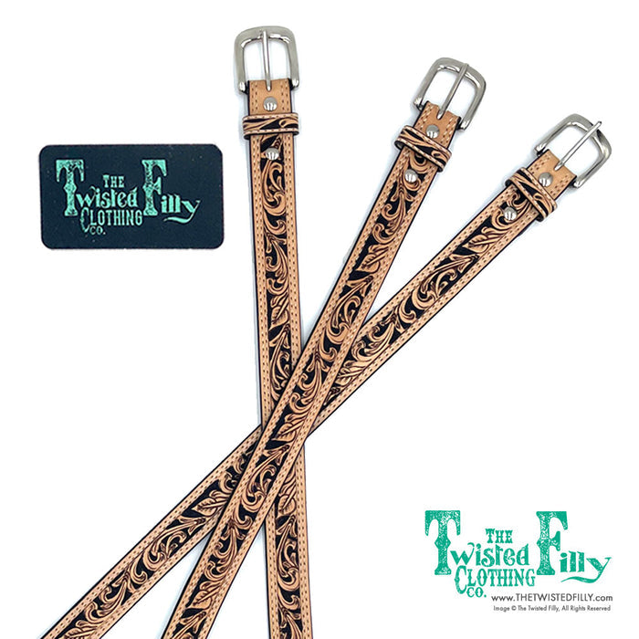 Western Hand Tooled Genuine Leather Toddler Kid's Belt