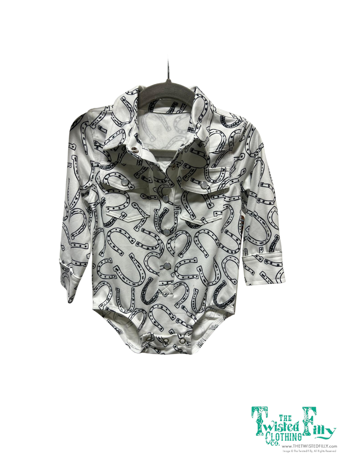 White Horseshoe - Infant - Pearl Snap LS One Piece