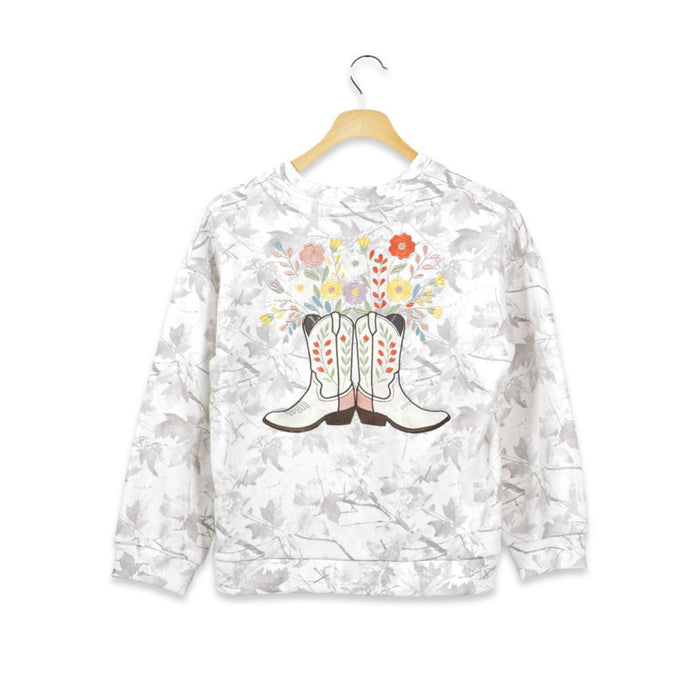 Youth Floral Cowboy Boots Crewneck Sweatshirt
