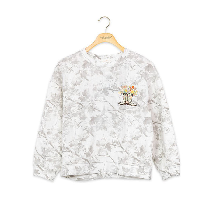 Youth Floral Cowboy Boots Crewneck Sweatshirt