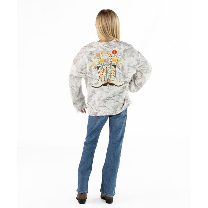 Youth Floral Cowboy Boots Crewneck Sweatshirt