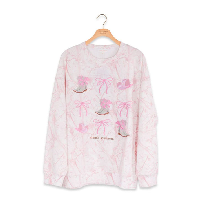 Youth Pink Camo Western Icons Crewneck Sweatshirt